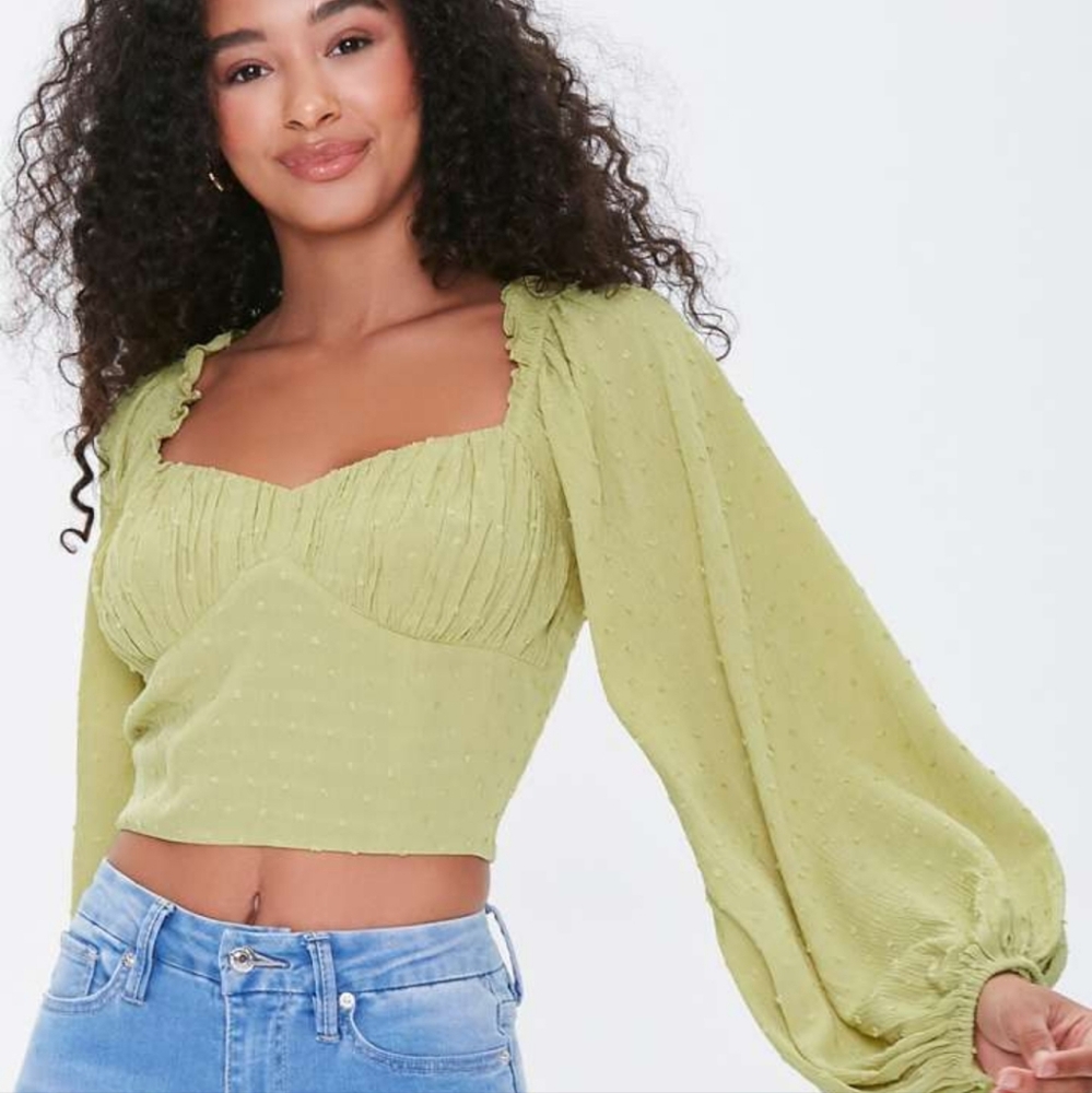 Women's Yellow Green Ruched Crop Top Size S